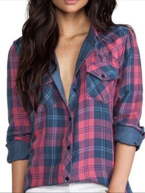 Rails Kendra Plaid Rasberry Pink and Blue Casual Button Down Shirt XS